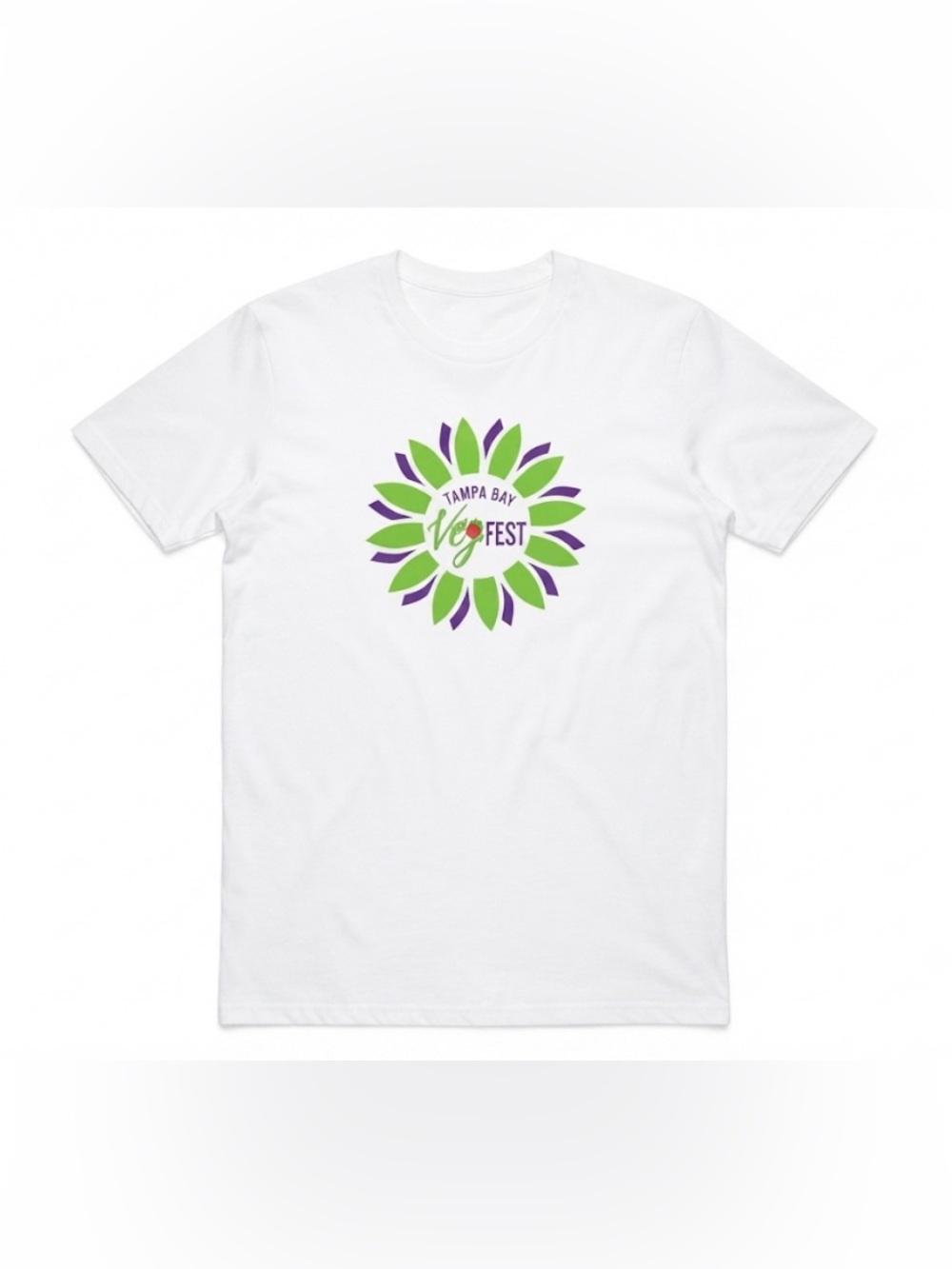 Tampa Bay Veg Fest Sunflower Logo T-Shirt White Crew Neck Graphic Tee Size L
